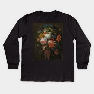 A Hanging Bouquet of Flowers - Abraham Mignon Painting Kids Long Sleeve T-Shirt